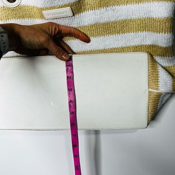 Vera Bradley White Gold Tan Striped Rope Handle Beach Bag Tote - Picture 6 of 10